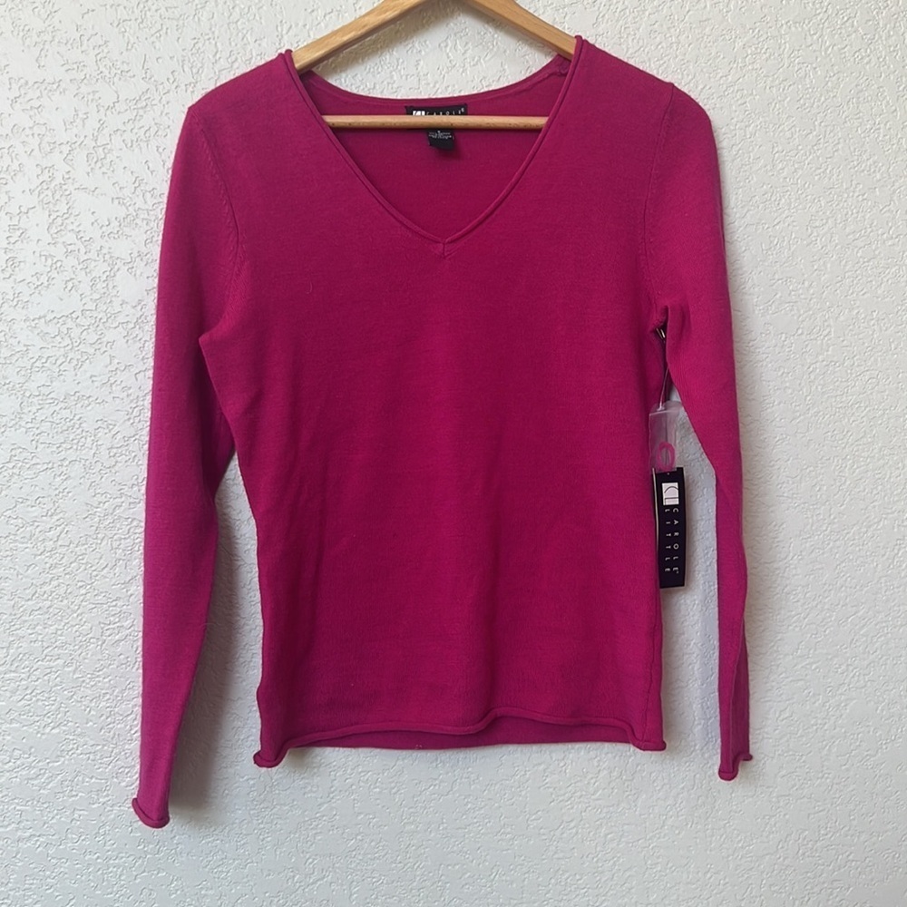 NWT Carol Little Sweater V Neck Merino Wool Pink Size Small - Picture 2 of 11